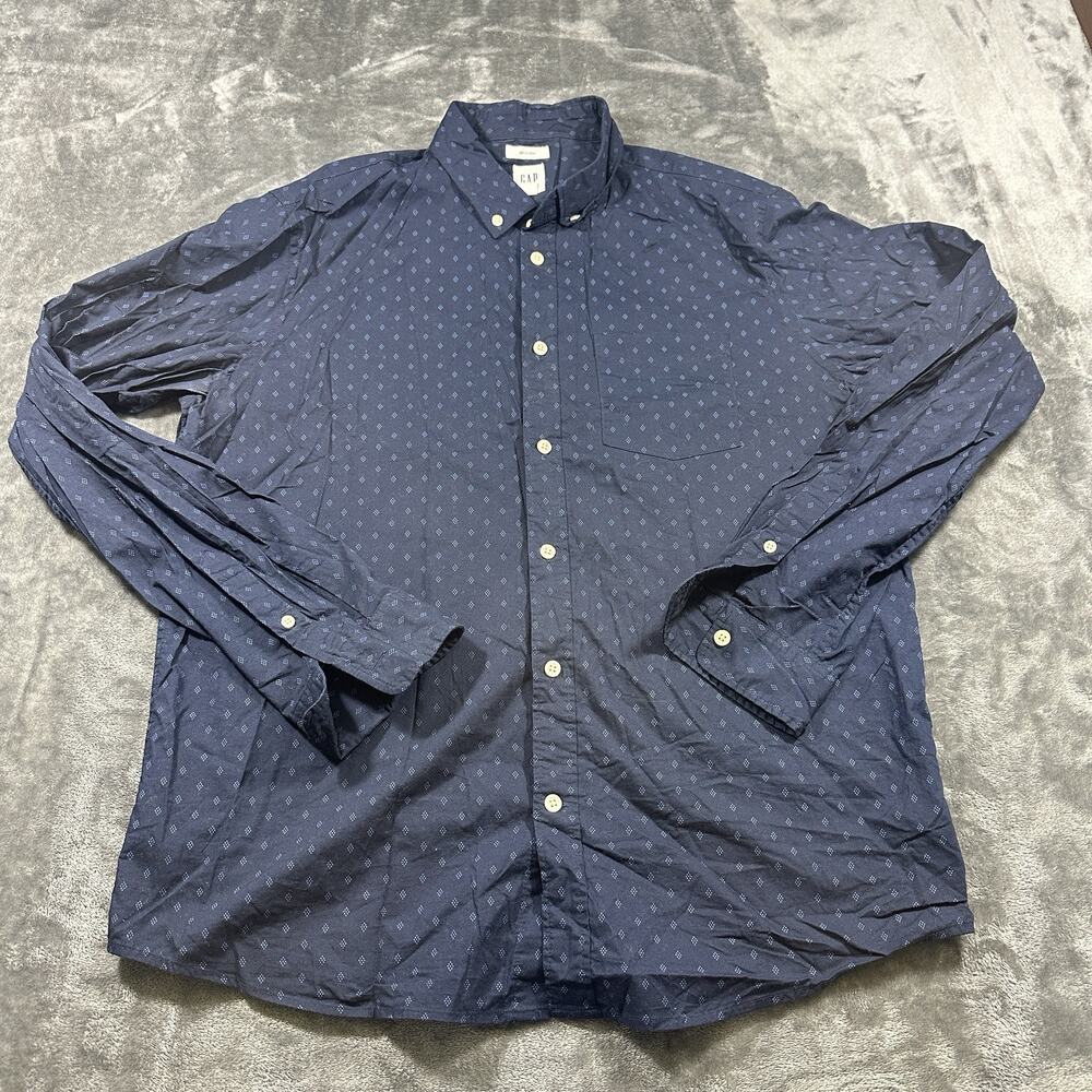 Gap Button Down Shirt‎ Mens Large Blue Untucked Collared Geometric Print